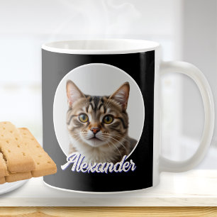 Taza De Café Foto de gato y nombre con estilo negro