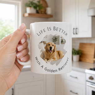 Taza De Café Foto de Golden Retriever La vida es mejor