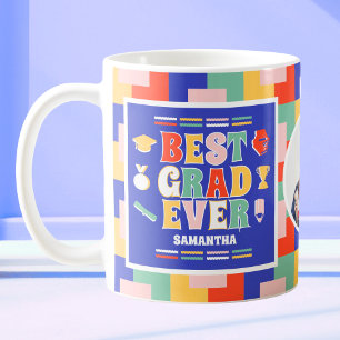 Taza De Café Foto de graduación azul retro mejor graduado jamás