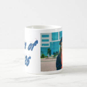 Taza De Café Foto de graduación con tipografía azul de la promo
