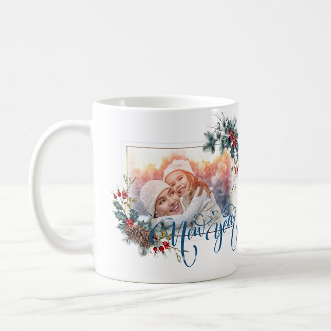Taza De Café Foto de invierno de Año Nuevo en estilo azul (Izquierda)