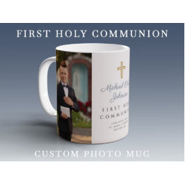 Taza De Café Foto de la cruz religiosa de la primera comunión d