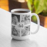 Taza De Café Foto de la familia Collage de moda Inicio blanco y<br><div class="desc">Presentamos nuestro Collage de moda Five Family Photo Black & White con Initial in Center . Este collage personalizado y elegante es la manera perfecta de mostrar los preciados recuerdos de su familia de una manera moderna y elegante. Con un elegante esquema de color blanco y negro, este collage le...</div>