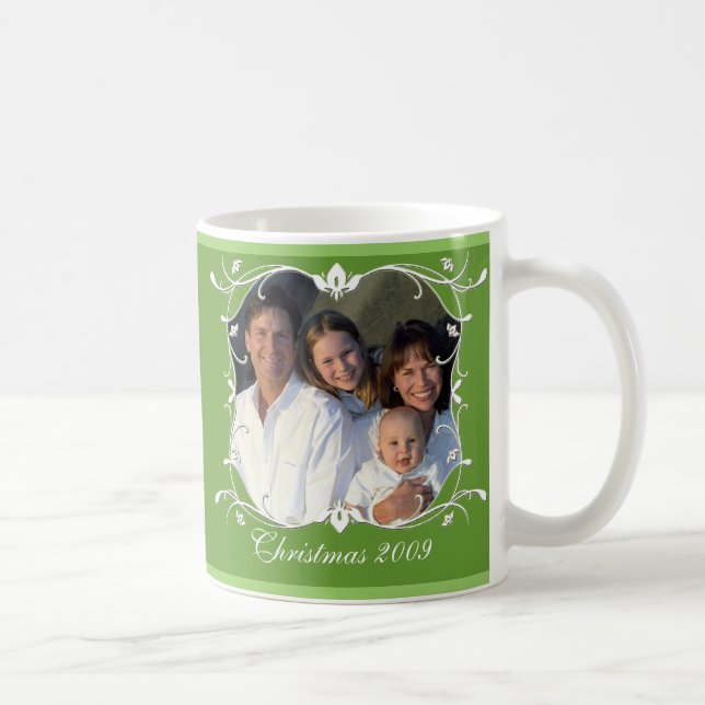 Taza De Café Foto de la familia feriado de Navidades verdes (Derecha)