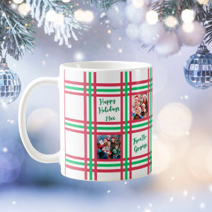 Taza De Café Foto de la familia Red Green Plaid de personalizad