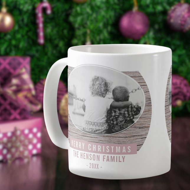 Taza De Café Foto de la familia Rusood Pink Merry Christmas (Subido por el creador)