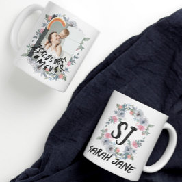Taza De Café Foto de la mejor mamá del mundo con monograma flor