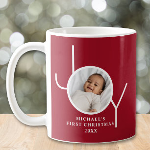 Taza De Café Foto de la primera Navidad del bebé en rojo