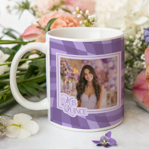 Taza De Café Foto de Lavender Checkered Quinceanera Keepsake