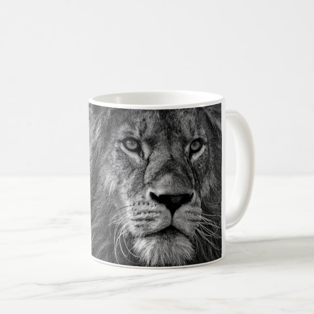 Taza De Café Foto de León Blanco y Negro (Anverso derecho)