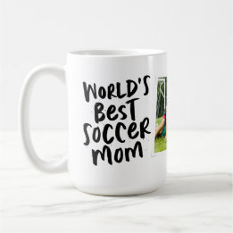 Taza De Café Foto de mamá futbolera trendy azul marino la mejor
