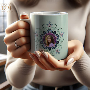 Taza De Café Foto de Mandala Floral Turquesa Moderna con Garaba