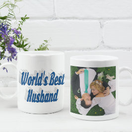 Taza De Café Foto de marido con texto azul marino Coffee Mug