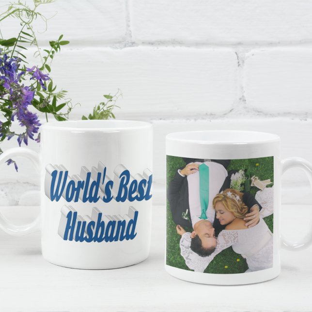 Taza De Café Foto de marido con texto azul marino Coffee Mug (Subido por el creador)