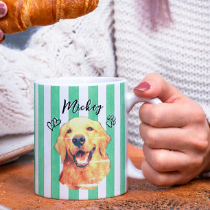 Taza De Café Foto de Mascota Personalizada con Rayas de Acuarel