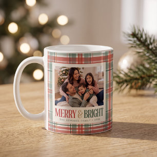 Taza De Café Foto de Navidad a cuadros Alegre y Brillante