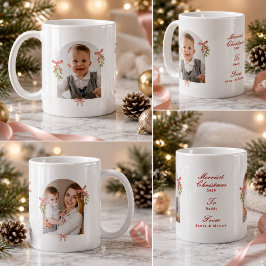 Taza De Café Foto de Navidad con lazo rosa Grandmillennial y mu