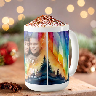 Taza De Café Foto de Navidad con luces del norte gay en acuarel