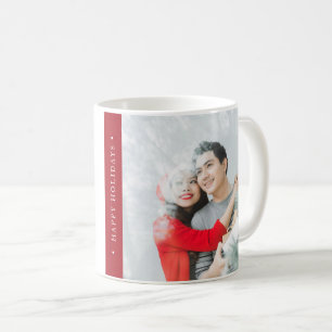 Taza De Café Foto de Navidad de alegría roja minimalista