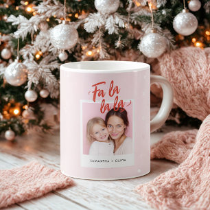 Taza De Café Foto de Navidad rosa personalizada Fa La La La