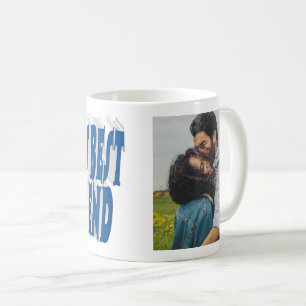 Taza De Café Foto de novio con tipografía azul marino