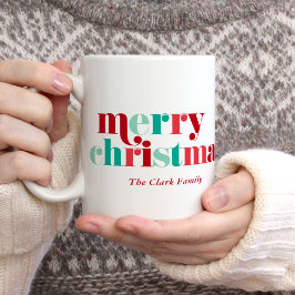 Taza De Café Foto de ornamento festivo de letras rojas y verdes