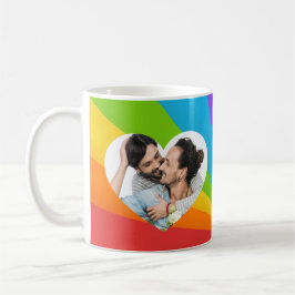 Taza De Café Foto de pareja gay arcoiris en el corazón de amor 