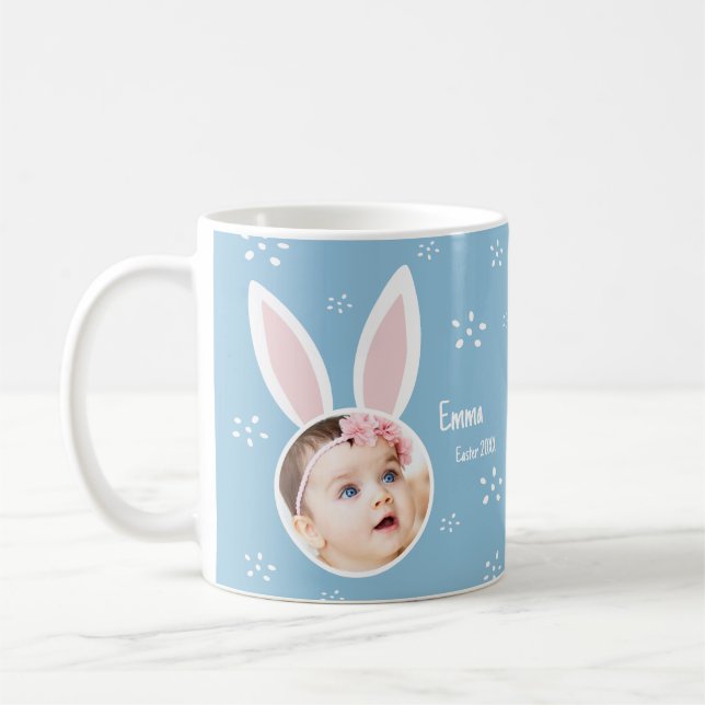 Taza De Café Foto de pequeño niño con orejas conejitas + Nombre (Izquierda)