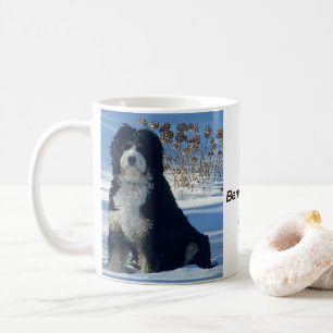 Taza De Café Foto de perro Bernedoodle montaña de nieve cielo a