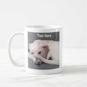 Taza De Café Foto de Perro Blanco lindo escondiéndose detrás de