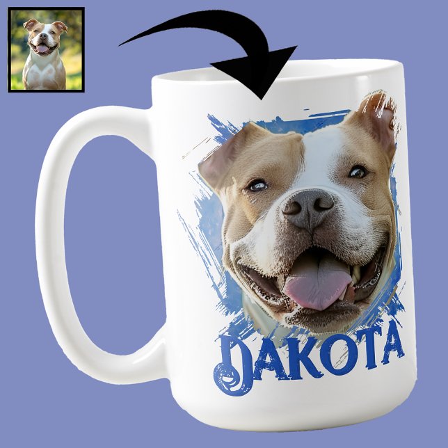 Taza De Café Foto de perro de Pitbull, amante de la mascota Gru (Subido por el creador)
