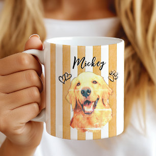 Taza De Café Foto de Perro Gato & Nombre Rayas Acuarela Naranja