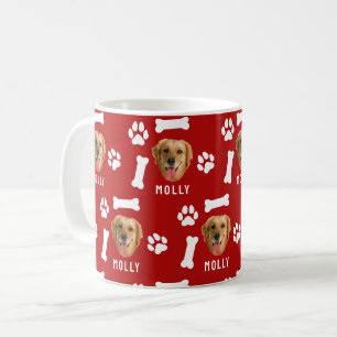 Taza De Café Foto de perro personalizada y nombre en rojo