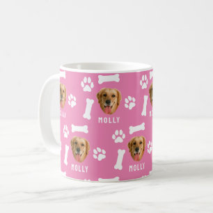 Taza De Café Foto de perro personalizada y nombre en rosa