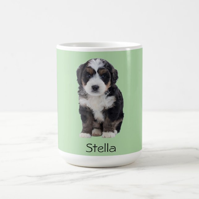 Taza De Café Foto de perro personalizado - Verde Pastel con nom (Centro)