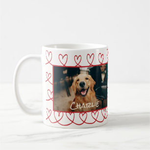 Taza De Café Foto de perro y nombre patrón cardíaco rojo dibuja