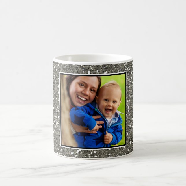 Taza De Café Foto de plata del personalizado del purpurina (Centro)