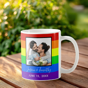 Taza De Café Foto de rayas de arcoíris Bodas de aniversario LGB