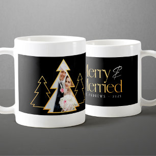 Taza De Café Foto de recién casados en árbol de Navidad negro y