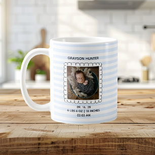 Taza De Café Foto de recién nacido niño rayas azules