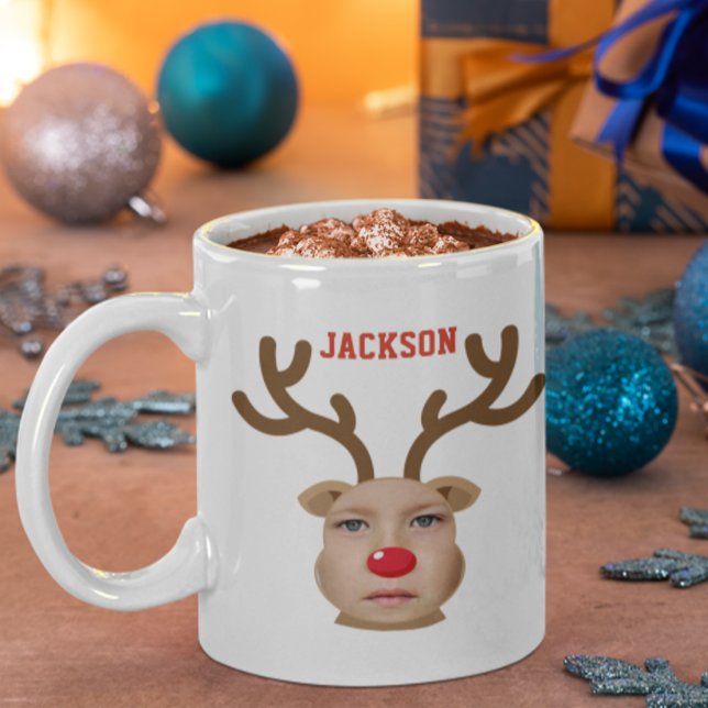 Taza De Café Foto de Reindeer Face Personalized Mug (Cute Photo Face Christmas Reindeer - Rudolf )