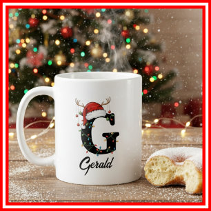 Taza De Café Foto de sombrero de Santa con cuernos de Navidad f
