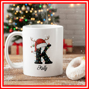 Taza De Café Foto de sombrero de Santa con cuernos de Navidad f