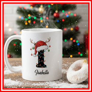Taza De Café Foto de sombrero de Santa con cuernos de Navidad f