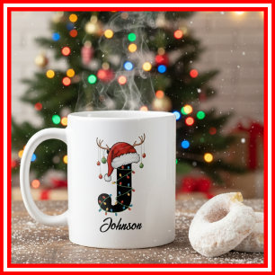 Taza De Café Foto de sombrero de Santa con cuernos de Navidad f