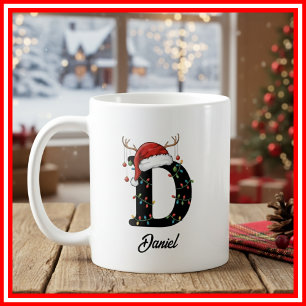 Taza De Café Foto de sombrero de Santa con cuernos de Navidad f