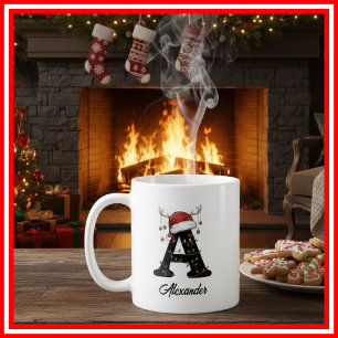 Taza De Café Foto de sombrero de Santa con cuernos de Navidad f