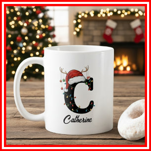 Taza De Café Foto de sombrero de Santa con cuernos de Navidad f