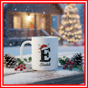 Taza De Café Foto de sombrero de Santa con cuernos de Navidad f