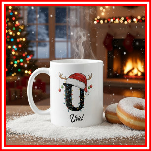 Taza De Café Foto de sombrero de Santa con cuernos de Navidad f